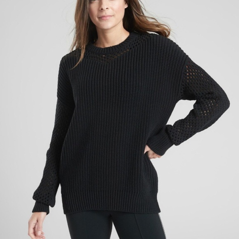Athleta Black Mesh Volume Sleeve Sweater